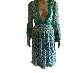 Milly Cabana Bathing Suit Cover Up Silk Teal Blue Green Womens Size Medium